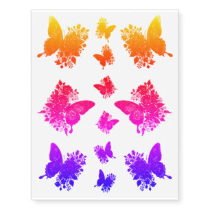 Pretty Rainbow Colored Floral Butterflies  Temporary Tattoos