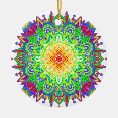 Pretty Rainbow Colored Mandala Abstract Art Ceramic Ornament