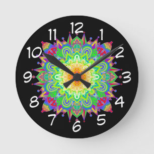 Pretty Rainbow Colored Mandala Abstract Art Round Clock