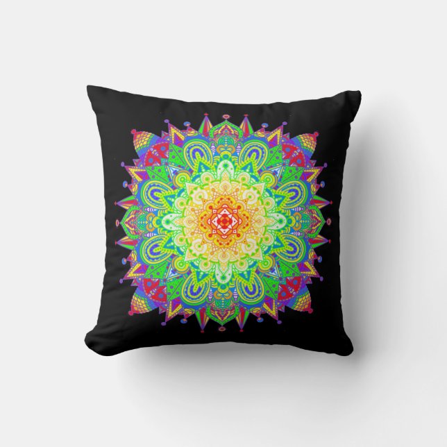Pretty Rainbow Colored Mandala Abstract Art   Throw Pillow (Front)