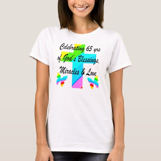 PRETTY RAINBOW CROSS 65TH BIRTHDAY DESIGN T-Shirt (Front)