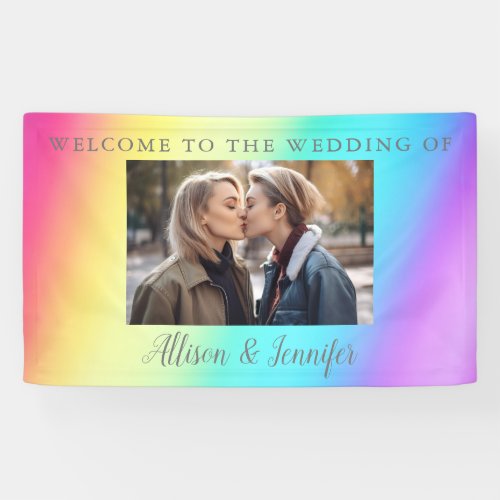 Pretty Rainbow Custom Couple Photo Wedding Welcome Banner