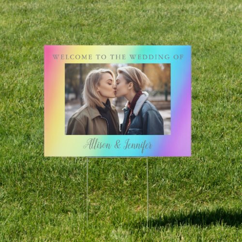 Pretty Rainbow Custom Couple Photo Wedding Welcome Sign