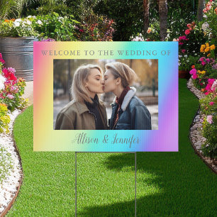 Pretty Rainbow Custom Couple Photo Wedding Welcome Sign