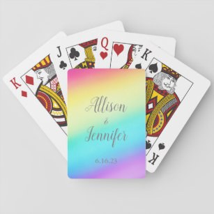 Pretty Rainbow Fade Colorful Personalized Wedding Playing Cards
