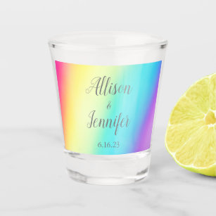 Pretty Rainbow Fade Colorful Personalized Wedding Shot Glass