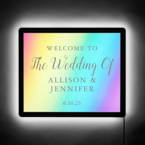 Pretty Rainbow Fade Custom Wedding Welcome Yard LED Sign