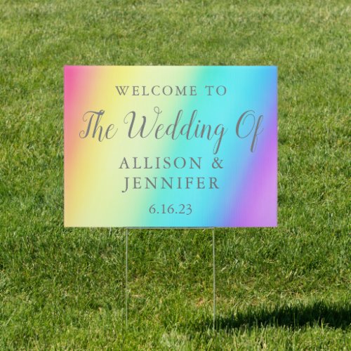 Pretty Rainbow Fade Custom Wedding Welcome Yard Sign