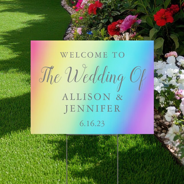 Pretty Rainbow Fade Custom Wedding Welcome Yard Sign (Creator Uploaded)