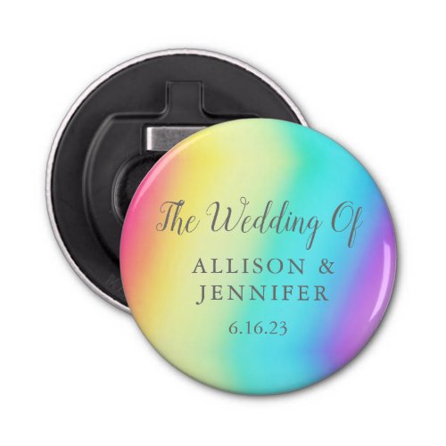 Pretty Rainbow Fade Personalized LGBTQ Wedding Bottle Opener