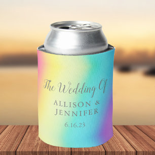 Pretty Rainbow Fade Personalized LGBTQ Wedding Can Cooler