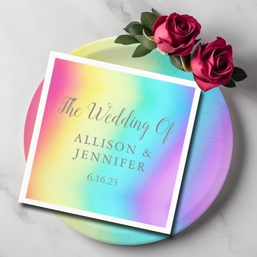 Pretty Rainbow Fade Personalized LGBTQ Wedding Napkins