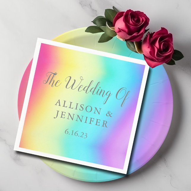 Pretty Rainbow Fade Personalized LGBTQ Wedding Napkins (Creator Uploaded)