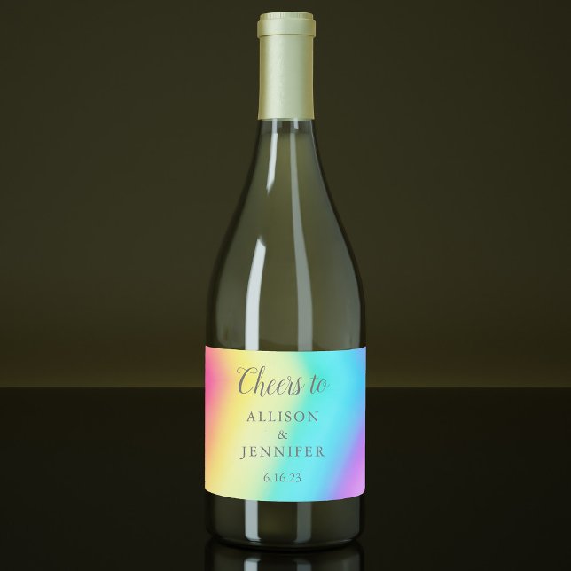 Pretty Rainbow Fade Personalized Wedding Cheers Sparkling Wine Label (Creator Uploaded)