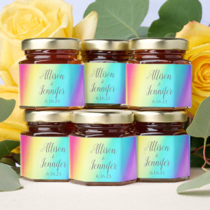 Pretty Rainbow Fade Personalized Wedding Honey Jar Favors