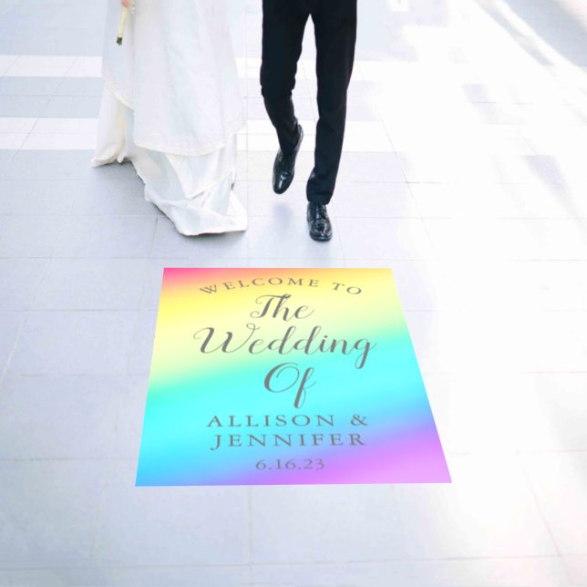 Pretty Rainbow Fade Personalized Wedding Welcome Floor Decals (Wedding)