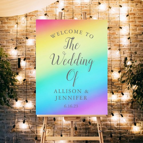 Pretty Rainbow Fade Personalized Wedding Welcome Foam Board