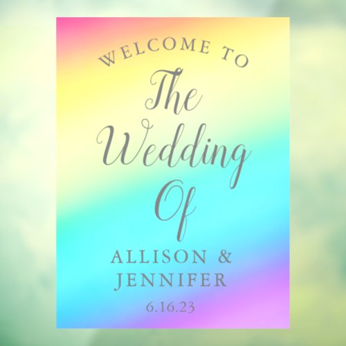 Pretty Rainbow Fade Personalized Wedding Welcome Window Cling