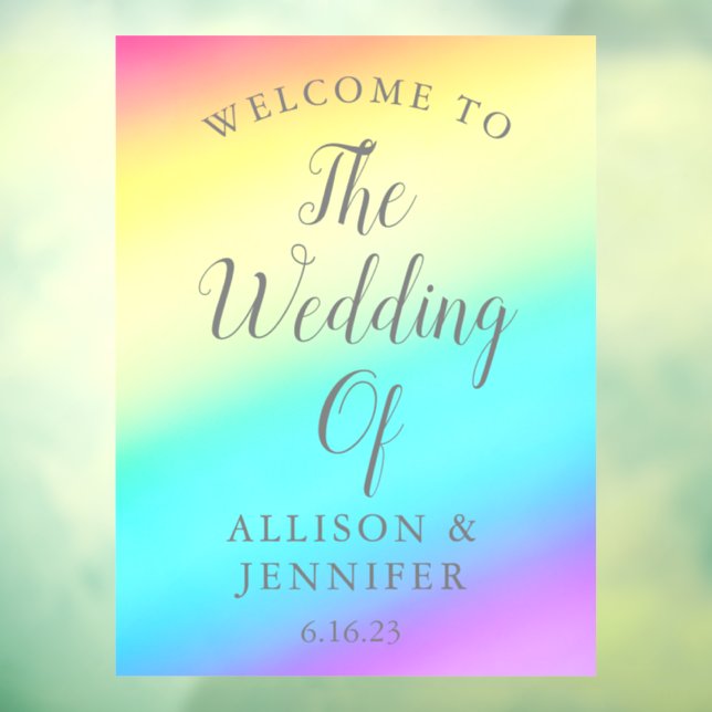 Pretty Rainbow Fade Personalized Wedding Welcome Window Cling (Sheet 3)