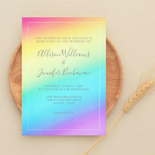Pretty Rainbow Gradient Colorful LGBTQ Wedding Invitation