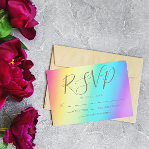 Pretty Rainbow Gradient Colorful LGBTQ Wedding RSVP Card