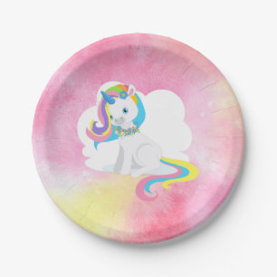 Pretty Rainbow Hair Unicorn Paper Plates