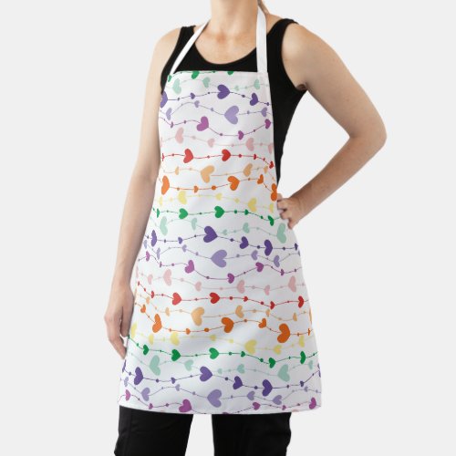 Pretty Rainbow Hearts Pattern Family Kitchen Apron