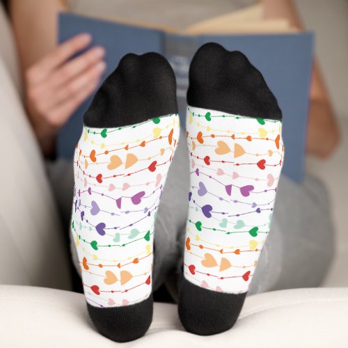 Pretty Rainbow Hearts Pattern Family Socks