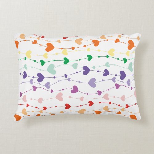 Pretty Rainbow Hearts Pattern Kids Accent Pillow