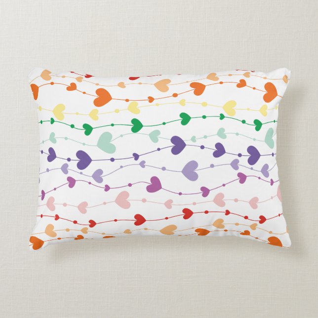 Pretty Rainbow Hearts Pattern Kids Accent Pillow (Front)
