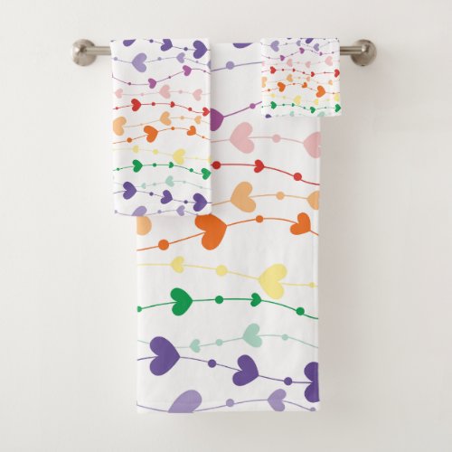Pretty Rainbow Hearts Pattern Kids Bathroom Bath Towel Set