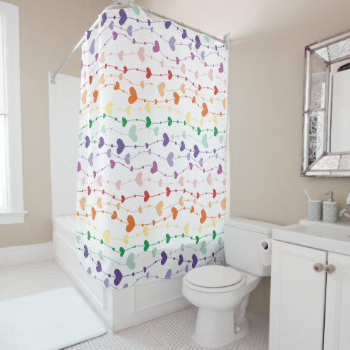 Pretty Rainbow Hearts Pattern Kids Bathroom Shower Curtain