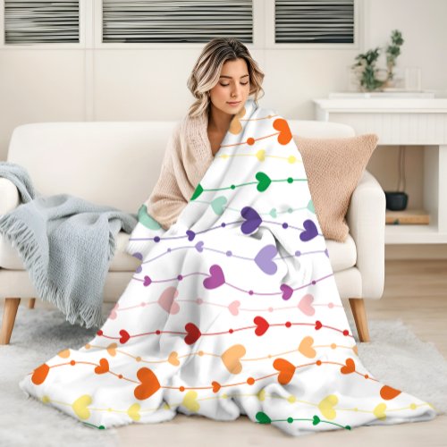 Pretty Rainbow Hearts Pattern Kids Fleece Blanket