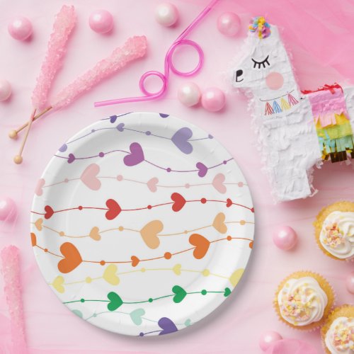 Pretty Rainbow Hearts Pattern Kids Paper Plates
