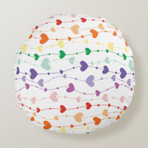Pretty Rainbow Hearts Pattern Kids Round Pillow