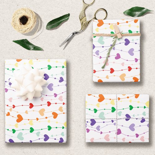 Pretty Rainbow Hearts Pattern Kids Wrapping Paper Sheets