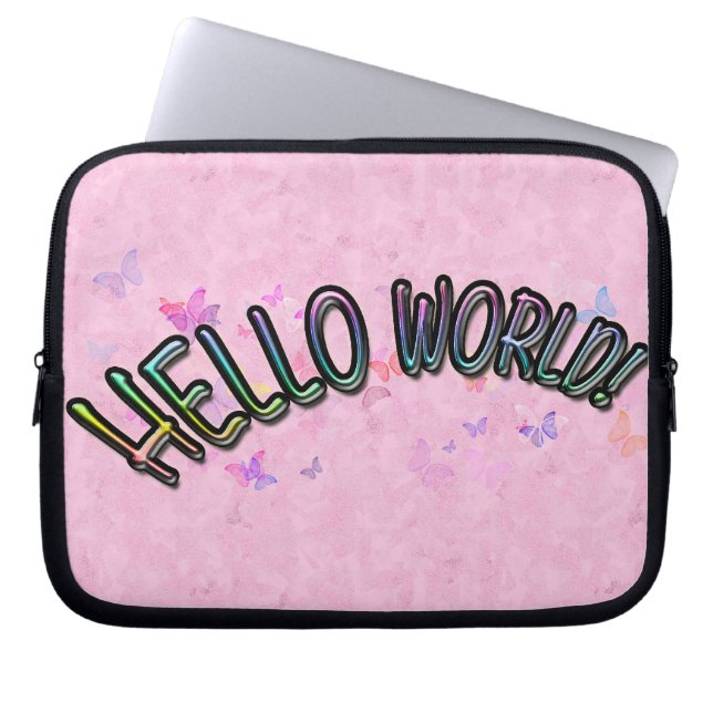 Pretty Rainbow Hello World Laptop Sleeve (Front)