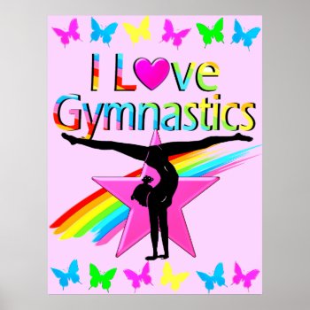 Pretty Rainbow I Love Gymnastics Design Poster by MySportsStar at Zazzle