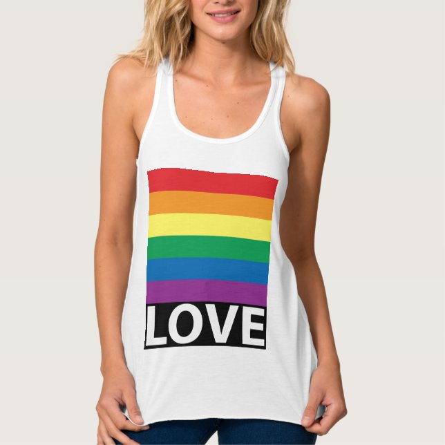 Pretty Rainbow Love, Pride, LGBT, Celebrate Love Tank Top (Front)