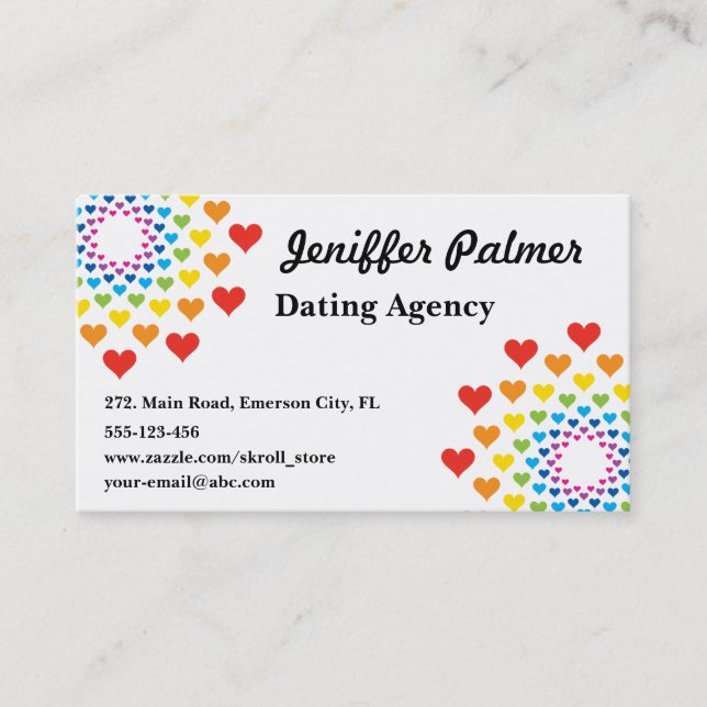 Pretty rainbow of hearts business card (Front)