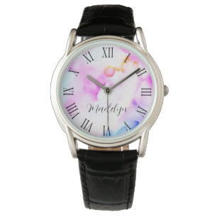 Pretty Rainbow Pastel Watercolor Abstract Custom Watch