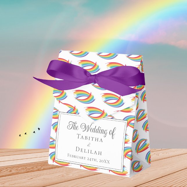 Pretty Rainbow Pattern LGBT Wedding Purple Bow Favor Boxes (Creator Uploaded)