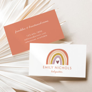 Pretty Rainbow Peach Lavender Boho Babysitter Business Card by JAmberDesign at Zazzle