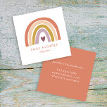 Pretty Rainbow Peach Lavender Boho Babysitter Square Business Card<br><div class="desc">This babysitter business card features a sweetly colored rainbow with heart. Change the color of the back side by clicking on "Edit Using Design Tool."</div>