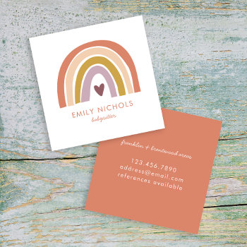 Pretty Rainbow Peach Lavender Boho Babysitter Square Business Card by JAmberDesign at Zazzle