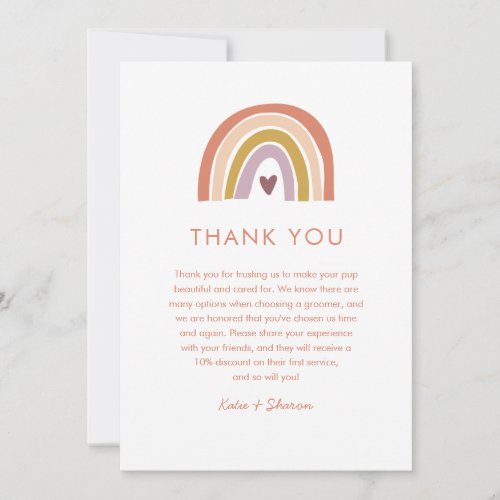 Pretty Rainbow Peach Lavender Boho Babysitter Thank You Card