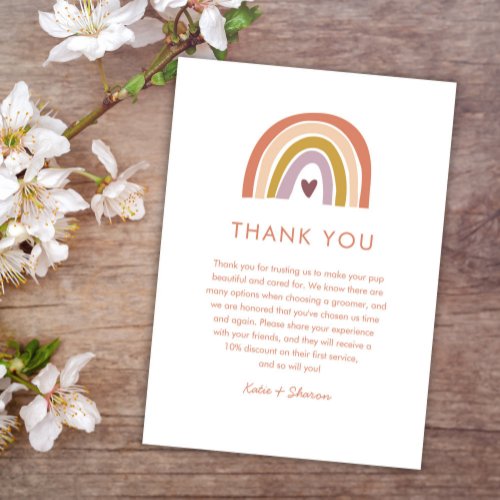 Pretty Rainbow Peach Lavender Boho Babysitter Thank You Card