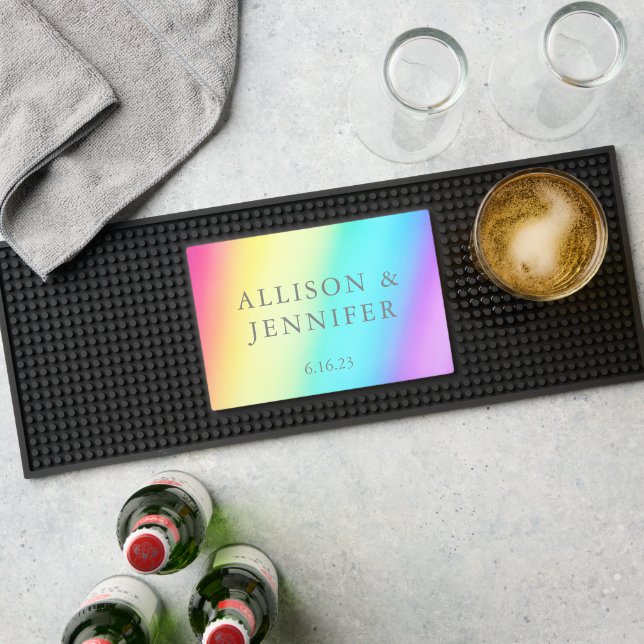 Pretty Rainbow Personalized LGBTQ Wedding Bar Mat (Insitu (Bar 1))