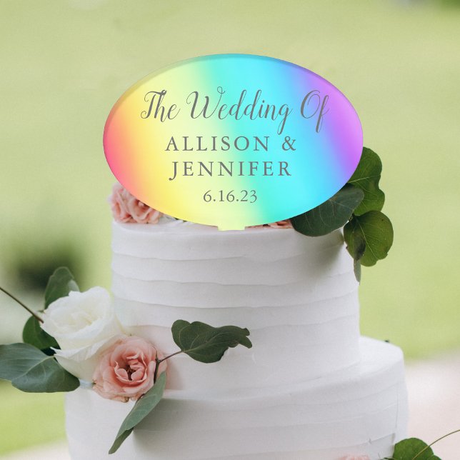 Pretty Rainbow Personalized LGBTQ Wedding Cake Topper (Creator Uploaded)