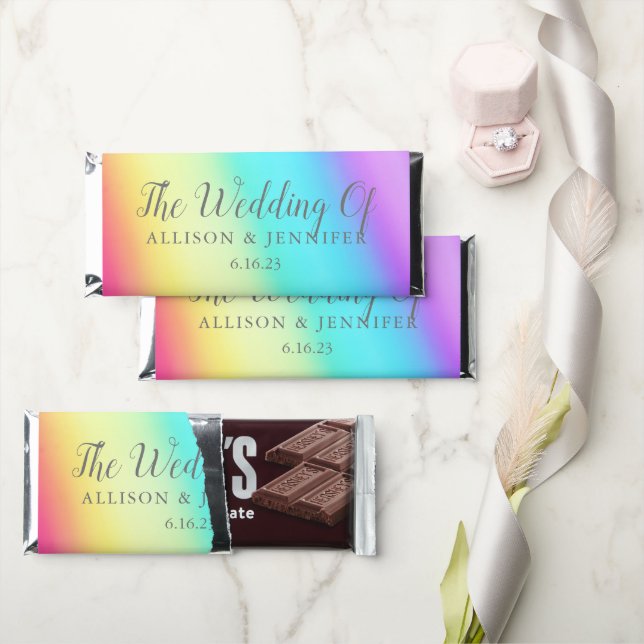 Pretty Rainbow Personalized LGBTQ Wedding Hershey Bar Favors (Front)